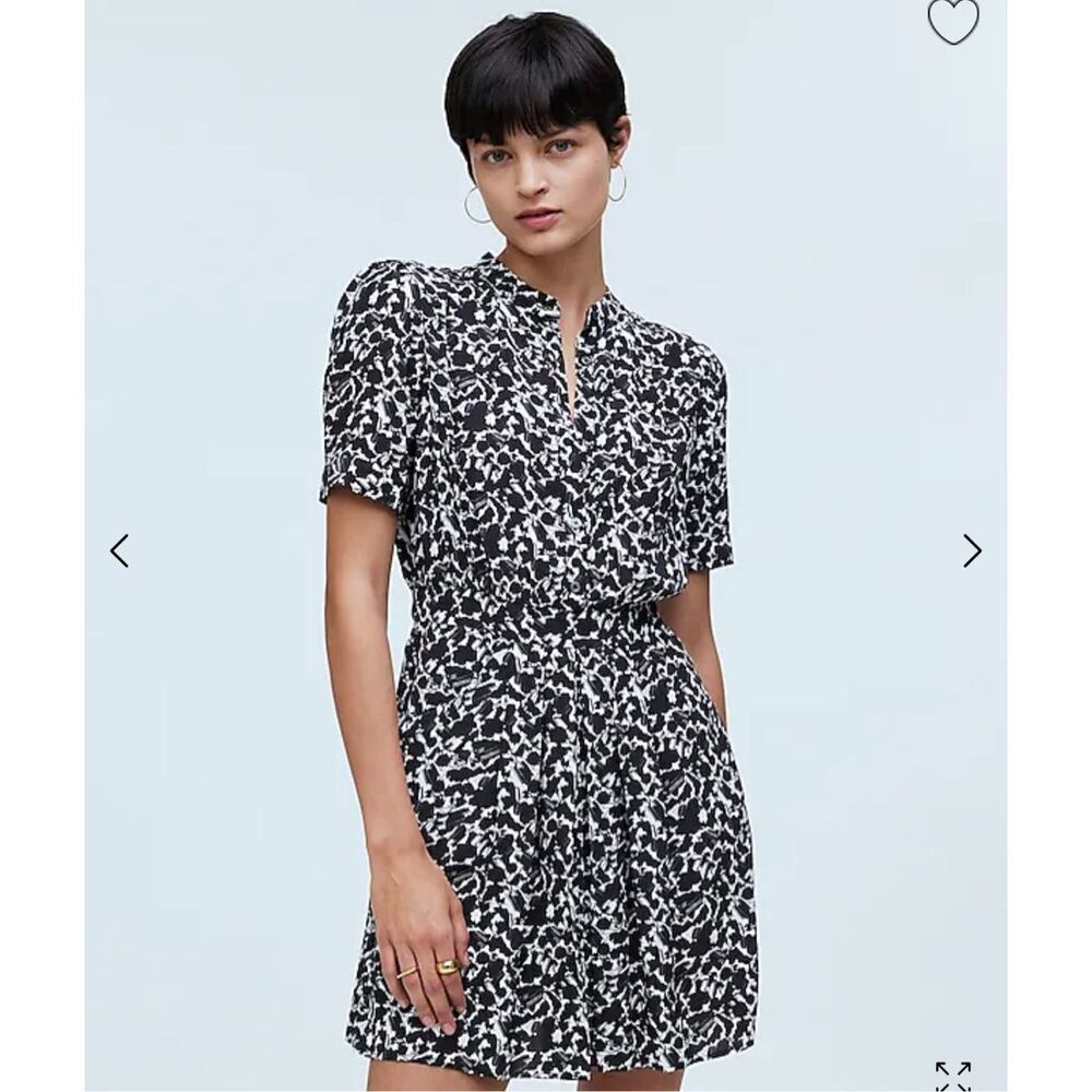 $128 Madewell Button-Front Blouson Mini Shirtdress in Floral Crepe with pockets
